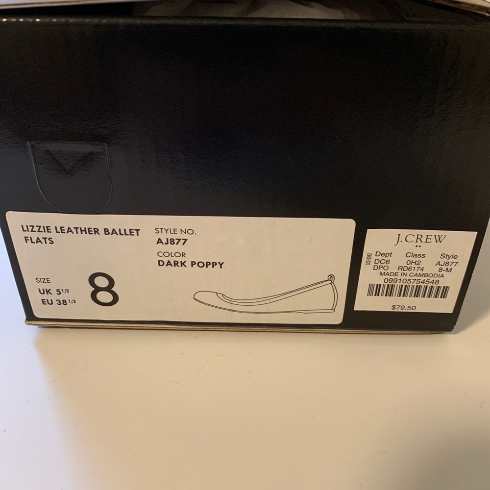 J. Crew Lizzie Leather Flats Dark Poppy Size 8 BNIB - Picture 9 of 9